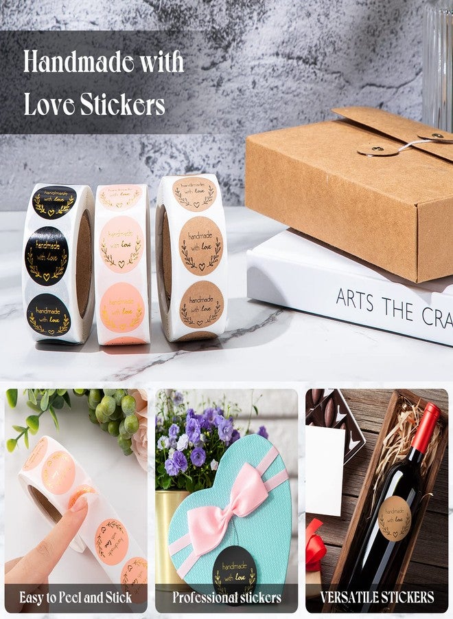Chinco 1500 Pieces 1 Inch Handmade with Love Stickers DIY Round Adhesive Labels Round Sealing Stickers Decorative Sticker Tags for Wedding Birthday Party Envelope Seals Baking Packaging Small Business - Image 3